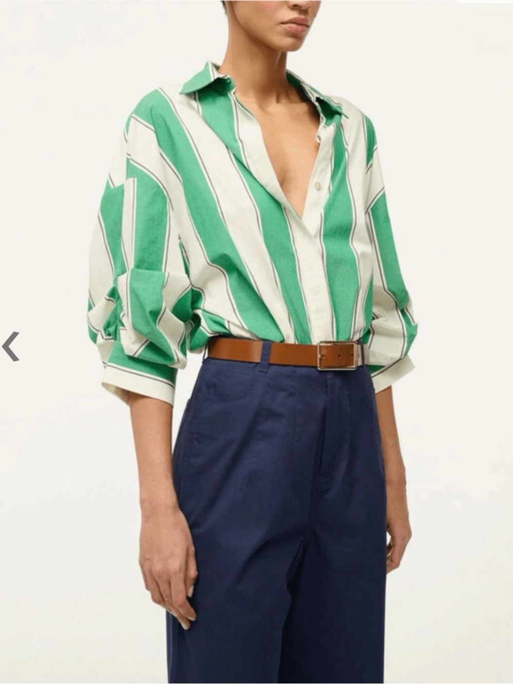 STAUD Green & White Striped Button-Down Shirt